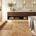 Walnut Travertine 6x12 Filled & Honed Travertine Tile — Bathroom floor