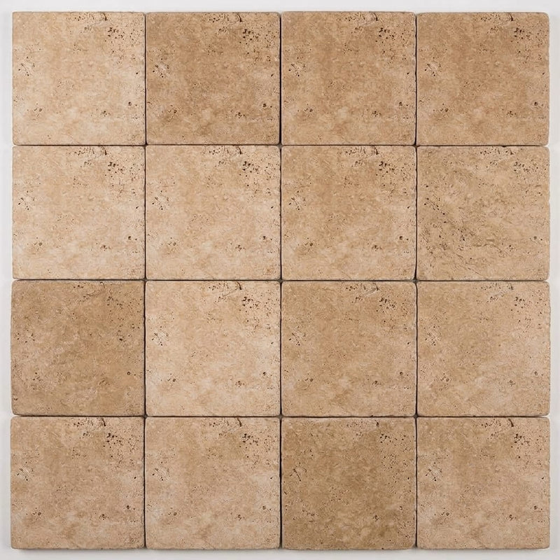 Walnut Travertine 6x6 Tumbled Travertine Tile close-up