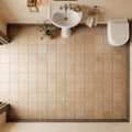 Walnut Travertine 8x8 Unfilled, Brushed & Chiseled Travertine Tile — Powder Room floor