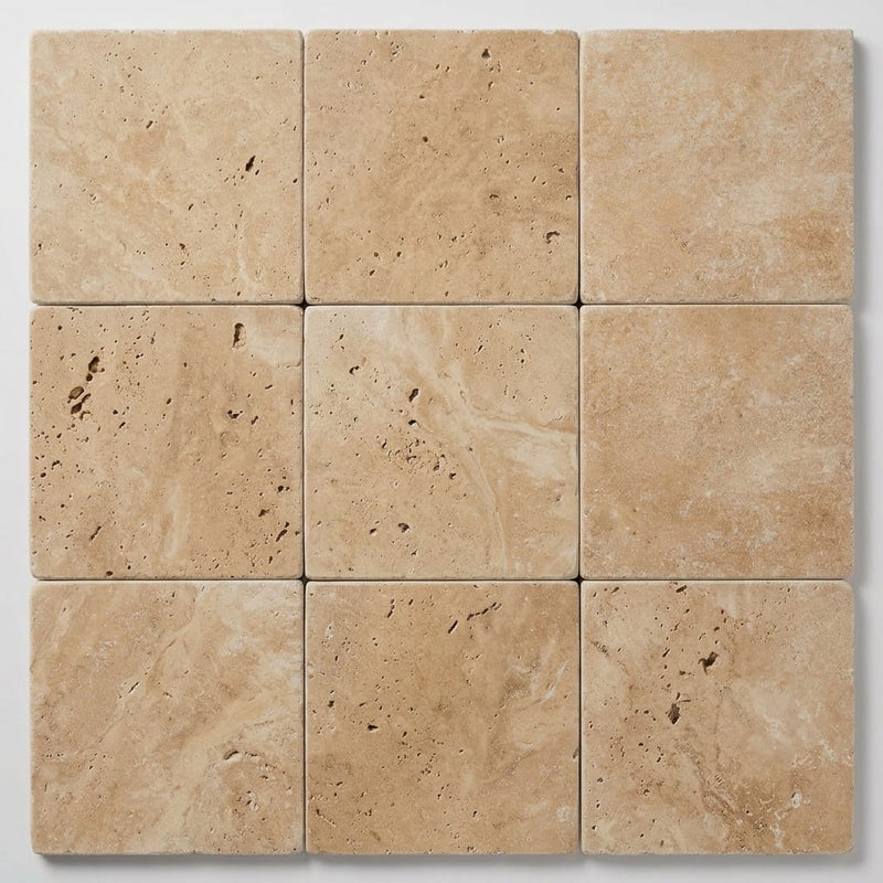 Walnut Travertine 9x9 Honed Travertine Shelf Shower Corner Shelf close-up