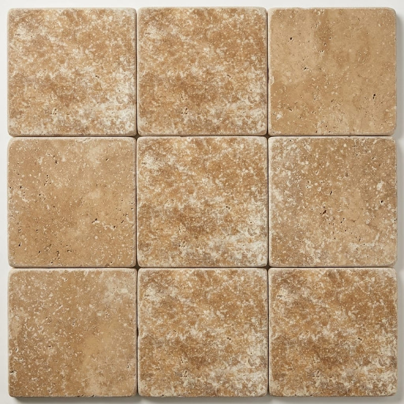 Walnut Travertine Coping 12x12 Tumbled Double Bullnose 2 inch close-up