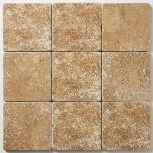 Walnut Travertine Coping 12x12 Tumbled Double Bullnose 2 inch close-up