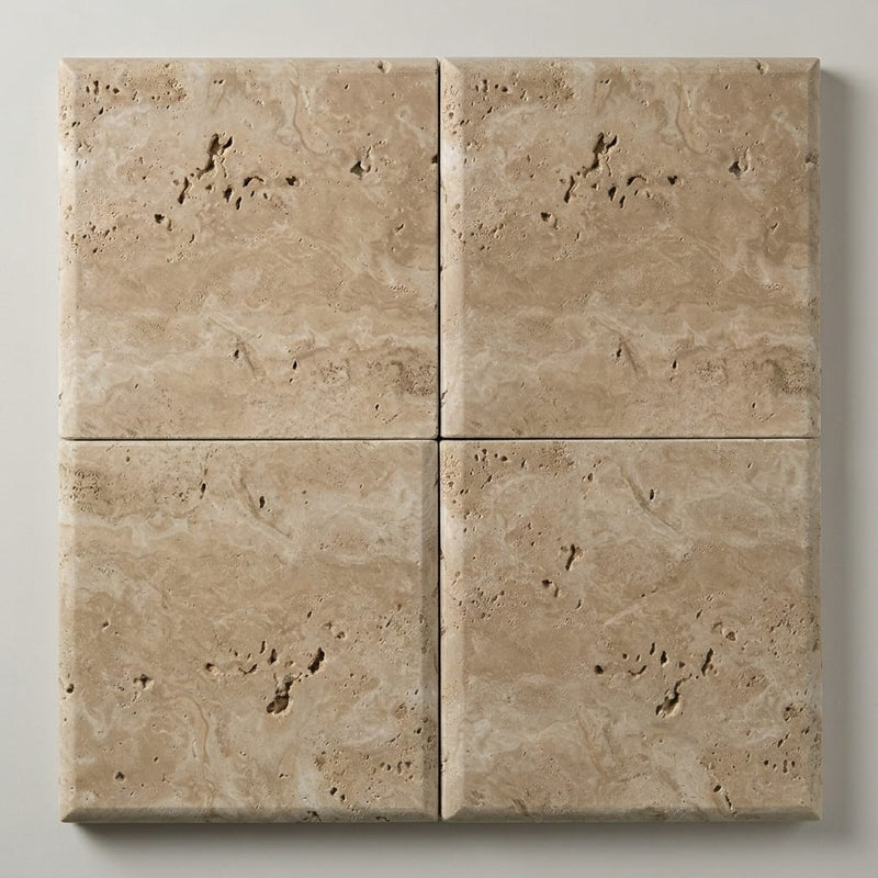 Walnut Travertine Coping Stone in Unfilled Honed - 16x16 inch close-up