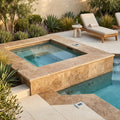 Walnut Travertine Coping Stone in Unfilled Honed - 16x16 inch pool coping — Spa spa overhang edge