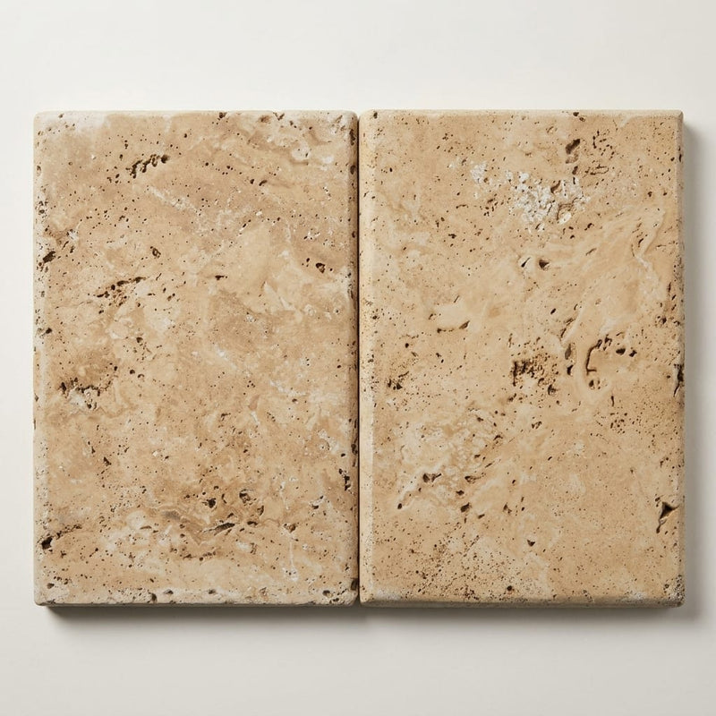 Travertine Coping Walnut 16x24 Tumbled Bullnose close-up