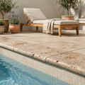 Travertine Coping Walnut 16x24 Tumbled Bullnose pool coping — Swimming Pool pool edge drop-face coping