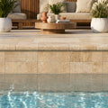 Travertine Coping Walnut 4x14 Tumbled Bullnose 2 in 4x12 pool coping — Swimming Pool remodel pool edge