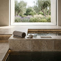 Walnut Travertine Coping 6x12 Tumbled Bullnose 1.25 inch pool coping — Spa spa overhang edge