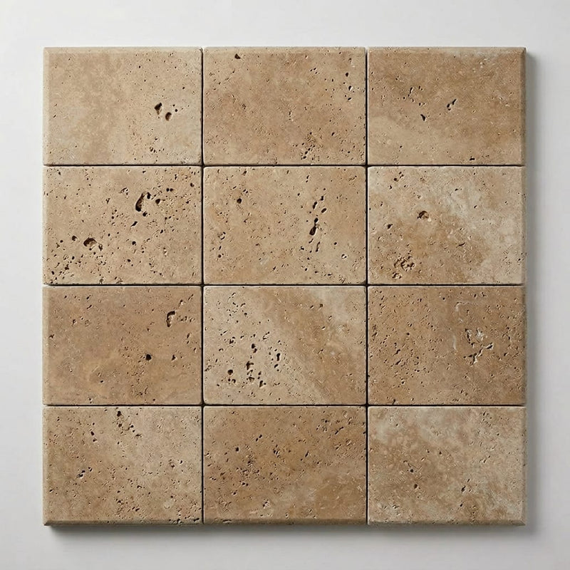 Walnut Travertine Coping 6x12 Unfilled Honed Bullnose 1.25 inch close-up
