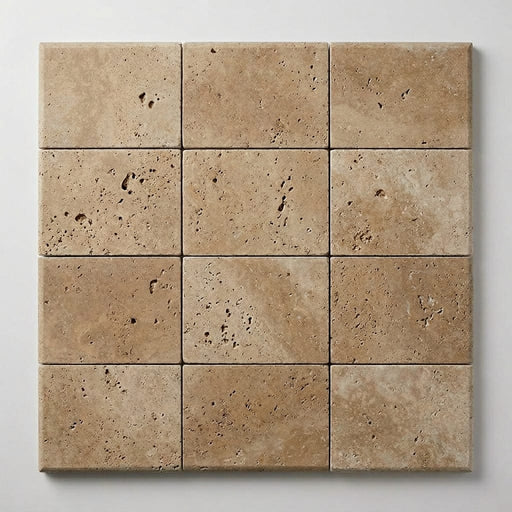 Walnut Travertine Coping 6x12 Unfilled Honed Bullnose 1.25 inch close-up