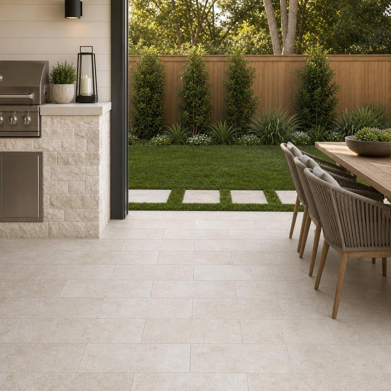 Walnut Travertine Paver 12x24 Unfilled, Honed 2 inch — Backyard patio