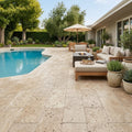Walnut Travertine Paver 12x24 Unfilled, Honed — Backyard pool deck
