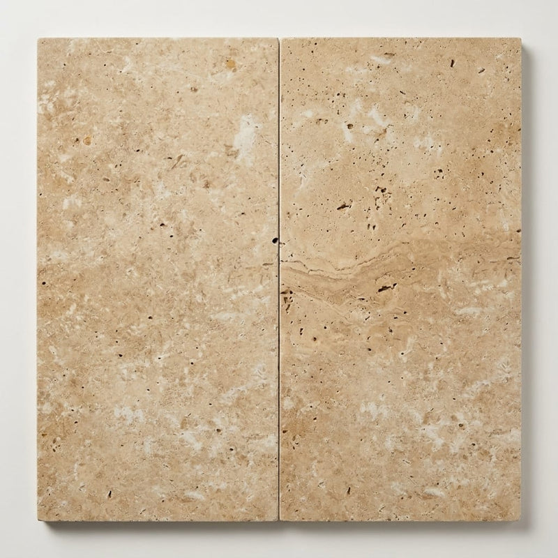 Walnut Travertine Paver 12x24 Unfilled, Honed close-up