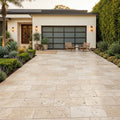 Walnut Travertine Paver 12x24 Unfilled, Honed — Front Yard driveway