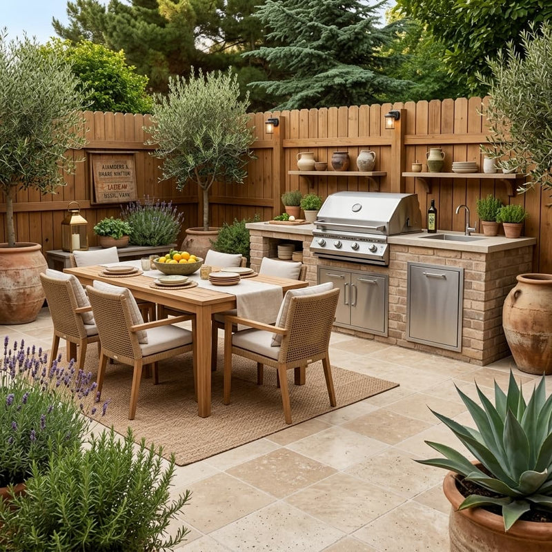 Walnut Travertine Paver 14x14 Brushed 5 cm — Backyard patio