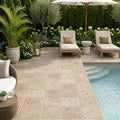 Walnut Travertine Paver 14x14 Tumbled 5 cm — Backyard pool deck
