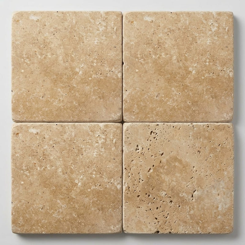 Walnut Travertine Paver 14x14 Tumbled 5 cm close-up