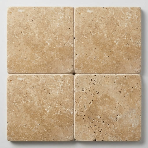 Walnut Travertine Paver 14x14 Tumbled 5 cm close-up