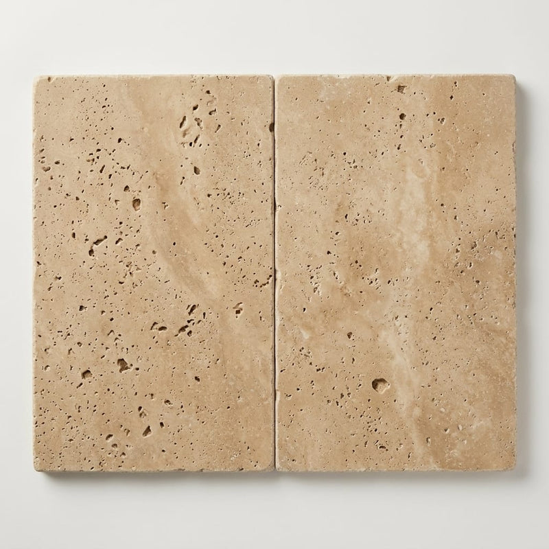 Walnut Travertine Paver - Unfilled, Honed, 1.25 inch, 16x24 close-up