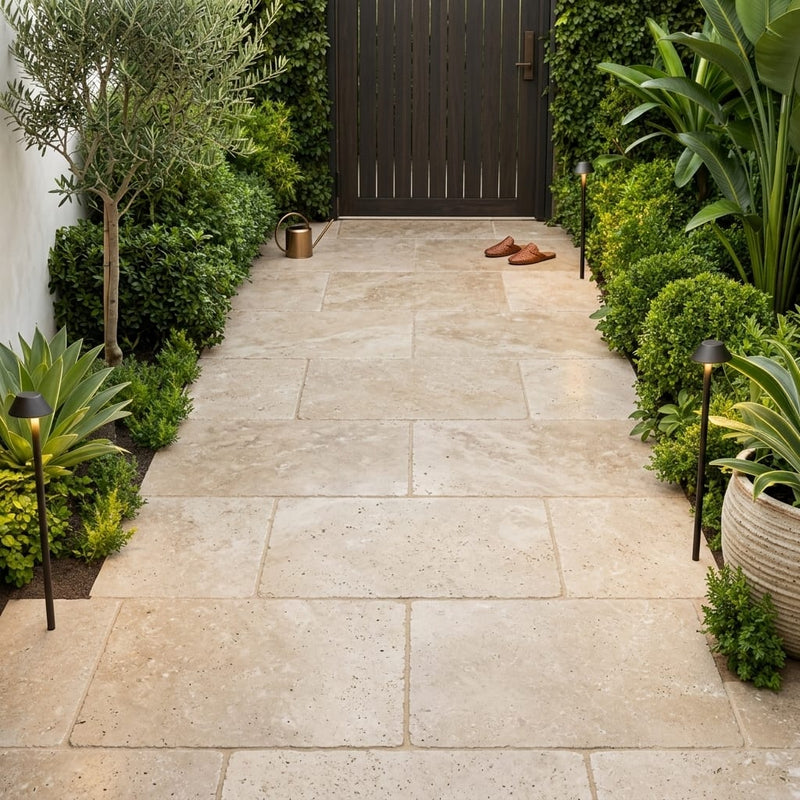 Walnut Travertine Paver 24x36 Tumbled 1.25 inch — Garden path
