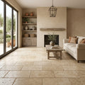 Walnut Travertine Tile 12x24 Tumbled — Living Room floor
