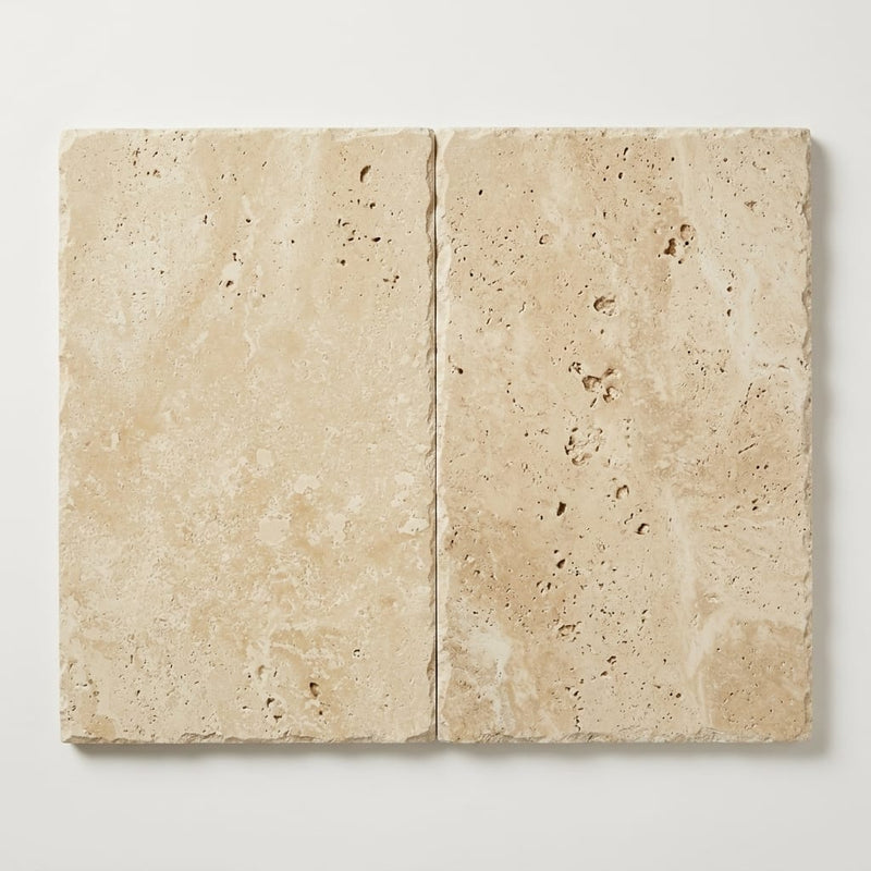 Walnut Travertine Tile 16x24 Brushed Chiseled close-up