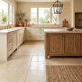 Walnut Travertine Tile 18x18 Brushed Chiseled — Kitchen floor