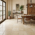 Walnut Travertine Tile 18x18 Brushed Chiseled — Living Room floor