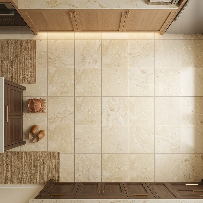 Walnut Travertine Tile 24x24 Filled, Honed — Kitchen floor