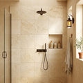 Walnut Travertine Tile 24x24 Tumbled — Bathroom shower wall