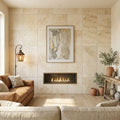 Walnut Travertine Tile 24x24 Tumbled — Living Room feature wall