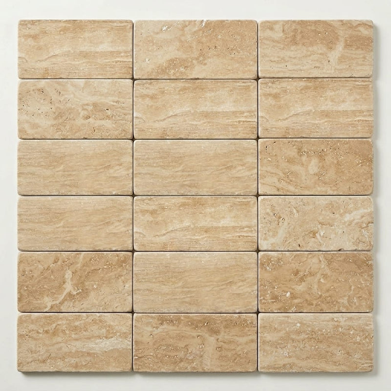 Walnut Travertine Tile 3x6 Tumbled close-up
