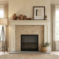 Walnut Travertine Tile 3x6 Tumbled — Living Room fireplace surround