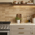 Walnut Travertine Tile 4x16 Filled, Honed — Kitchen backsplash