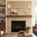 Walnut Travertine Tile 4x16 Filled, Honed — Living Room fireplace surround