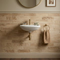 Walnut Travertine Tile 4x16 Filled, Honed — Powder Room wainscot