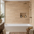 Walnut Travertine Tile 4x24 Polished — Bathroom tub surround