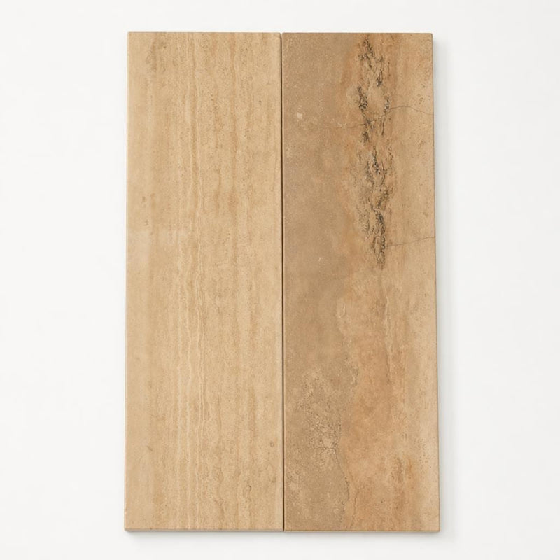 Walnut Travertine Tile 4x24 Polished close-up