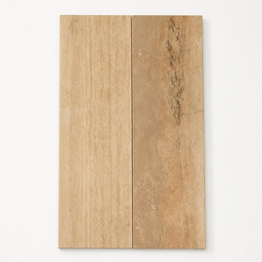 Walnut Travertine Tile 4x24 Polished close-up