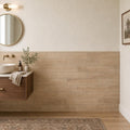 Walnut Travertine Tile 4x24 Polished — Powder Room wainscot