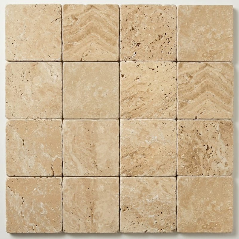 Walnut Travertine Tile 4x4 Tumbled close-up