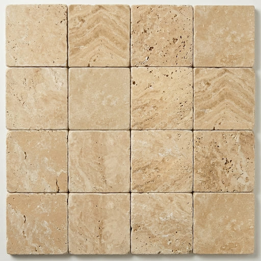Walnut Travertine Tile 4x4 Tumbled close-up