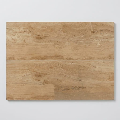 Walnut Travertine Tile 6x24 Filled, Honed close-up
