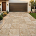 Walnut Tumbled 24x24 1-1/4" Travertine Paver — Front Yard driveway