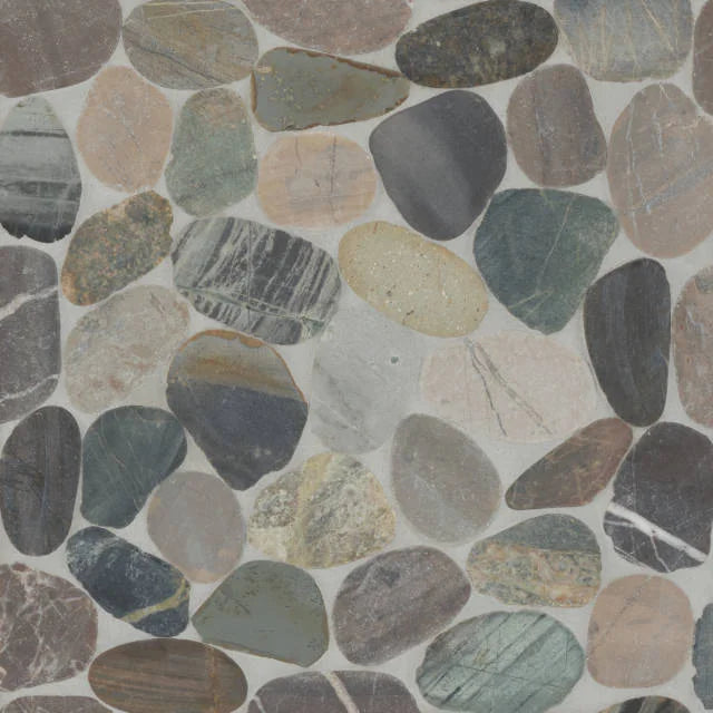 Waterbrook Grey Mix Jumbo Sliced Pebble 12x12 Glass Mosaic