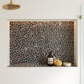 Waterbrook Rosso Levanto 12x12 Medium Sliced Pebble Marble Mosaic 12x12_sheet — Bathroom niche