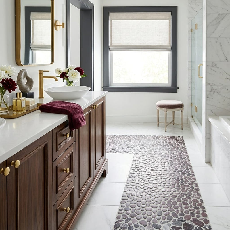 Waterbrook Rosso Levanto 12x12 Medium Sliced Pebble Marble Mosaic 12x12_sheet — Bathroom shower floor