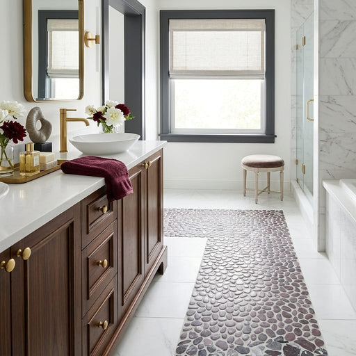 Waterbrook Rosso Levanto 12x12 Medium Sliced Pebble Marble Mosaic 12x12_sheet — Bathroom shower floor