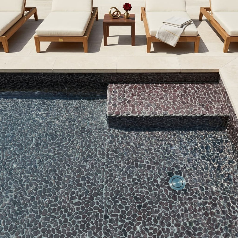 Waterbrook Rosso Levanto 12x12 Medium Sliced Pebble Marble Mosaic 12x12_sheet — Swimming Pool pool interior