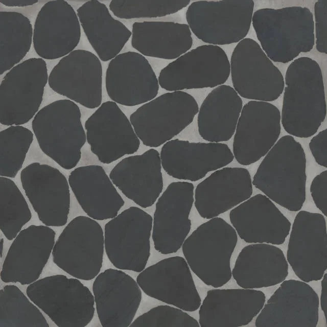 Waterbrook Super Black 12x12 Jumbo Sliced Pebble Stone Mosaic